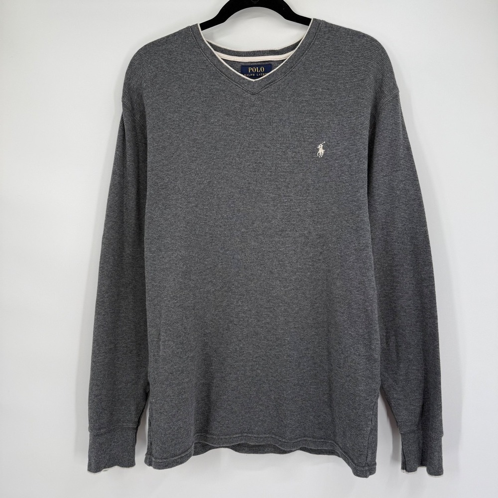 Polo Ralph Lauren Men's Large Thermal Sleepwear Pullover Sweater Gray Pony